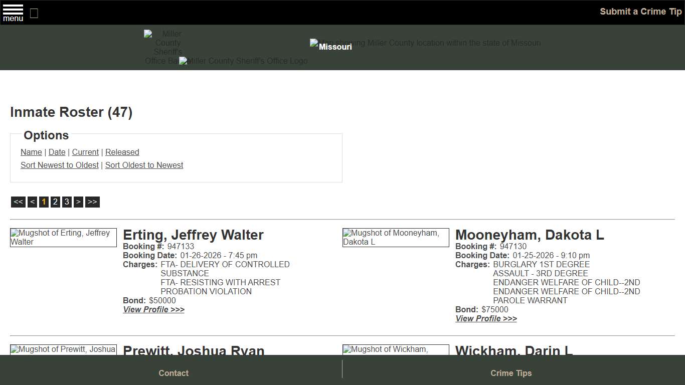 Inmate Roster - Current Inmates Booking Date Descending - Miller County Sheriff MO