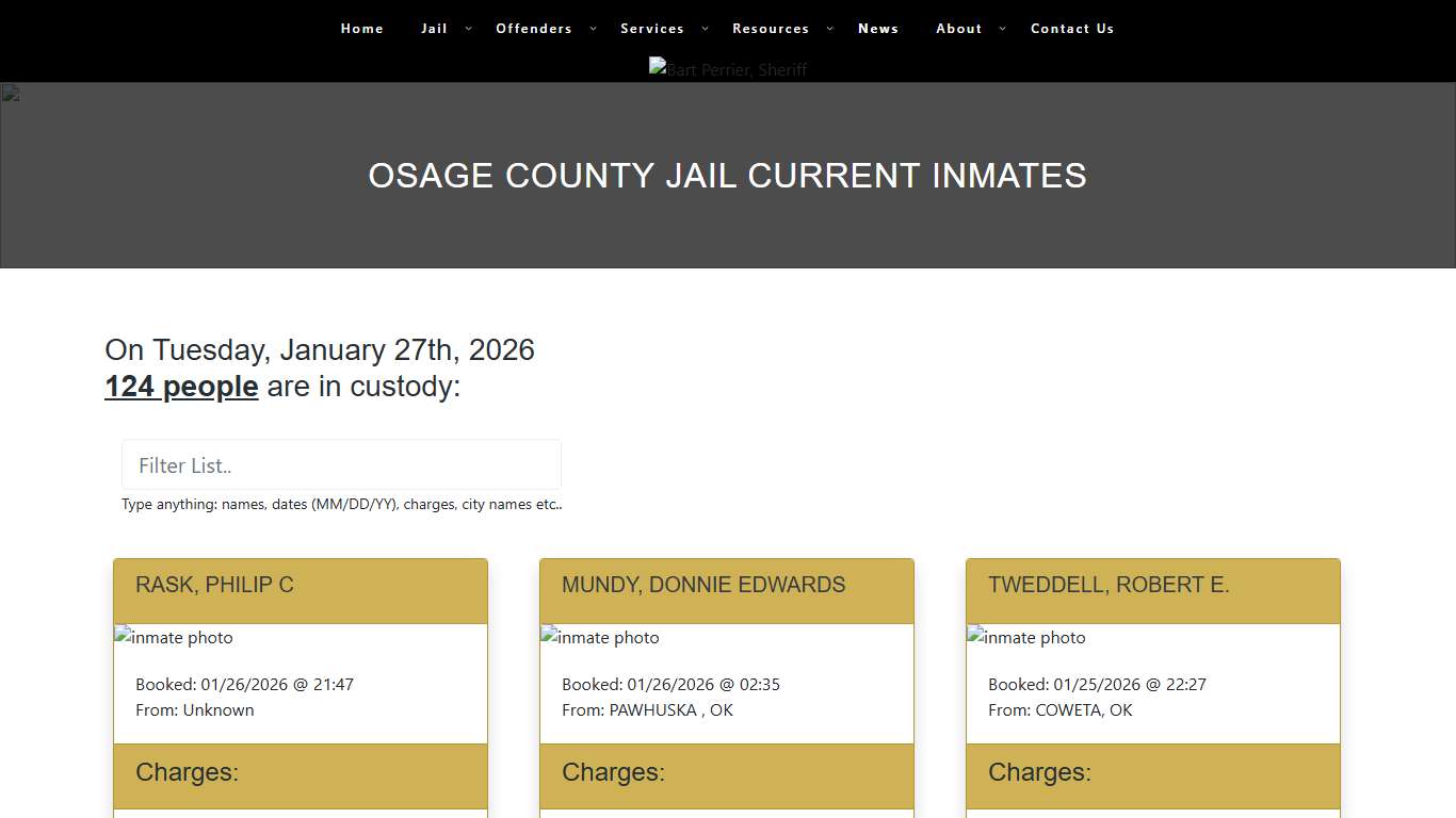 Osage County Jail Current Inmates – Osage County Sheriff's Office